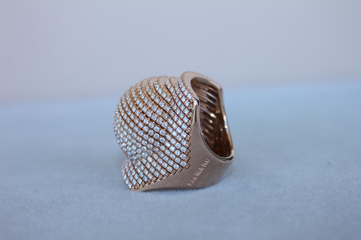 Palmiero Unique White Diamond Brilliant Pave 18 Karat Rose Gold Unique Dome Ring