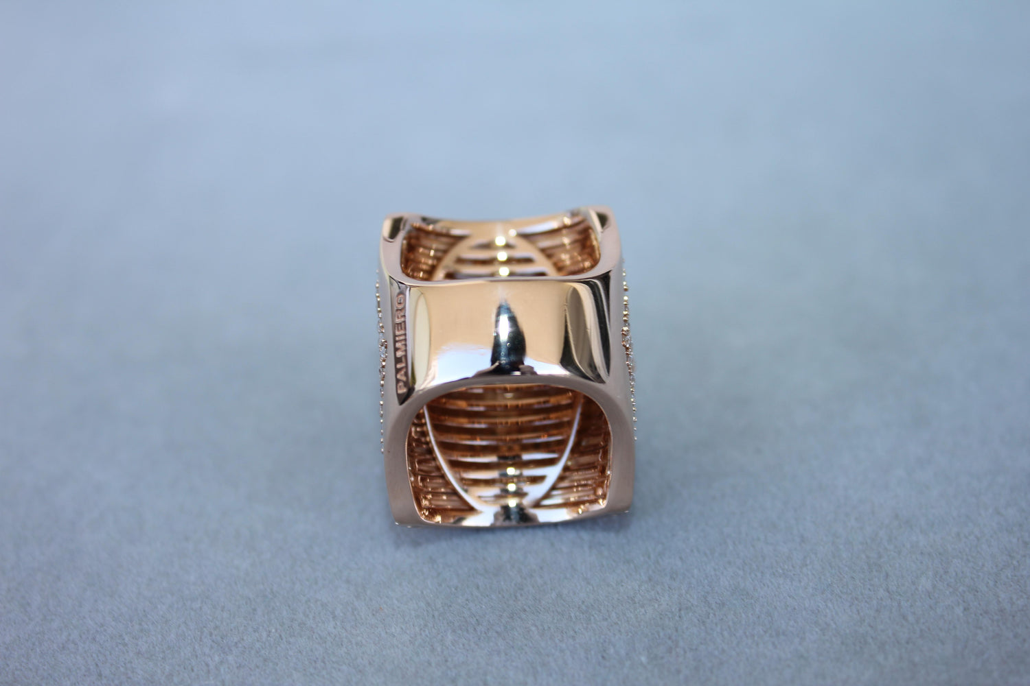 Palmiero Unique White Diamond Brilliant Pave 18 Karat Rose Gold Unique Dome Ring