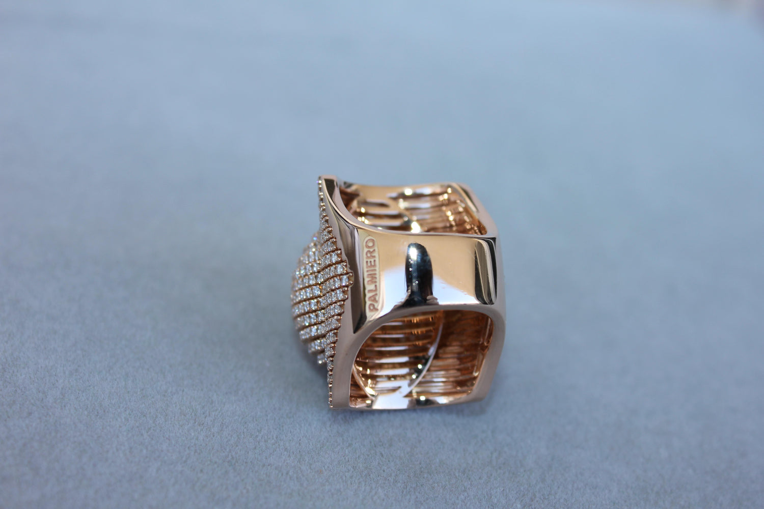 Palmiero Unique White Diamond Brilliant Pave 18 Karat Rose Gold Unique Dome Ring