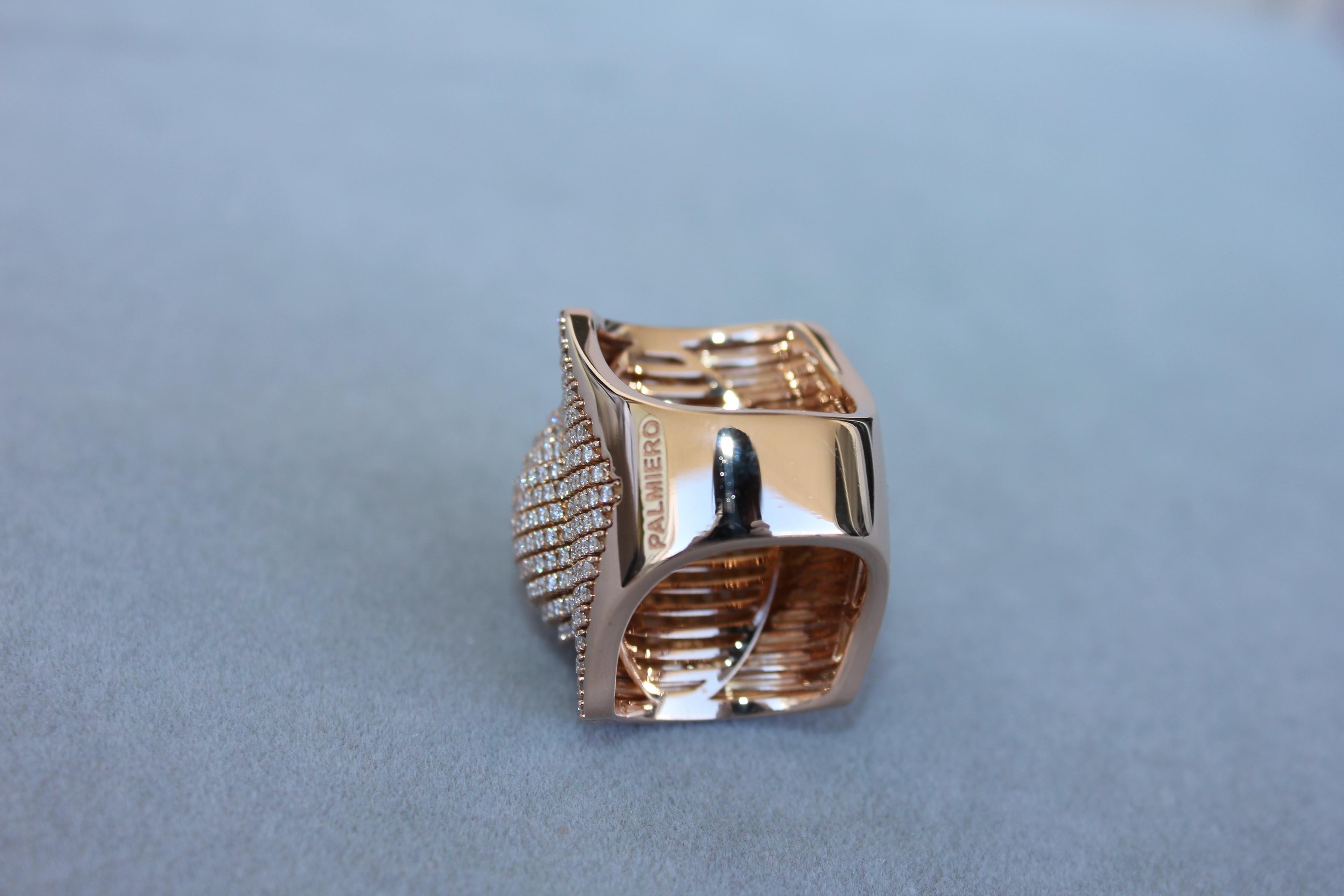Palmiero Unique White Diamond Brilliant Pave 18 Karat Rose Gold Unique Dome Ring