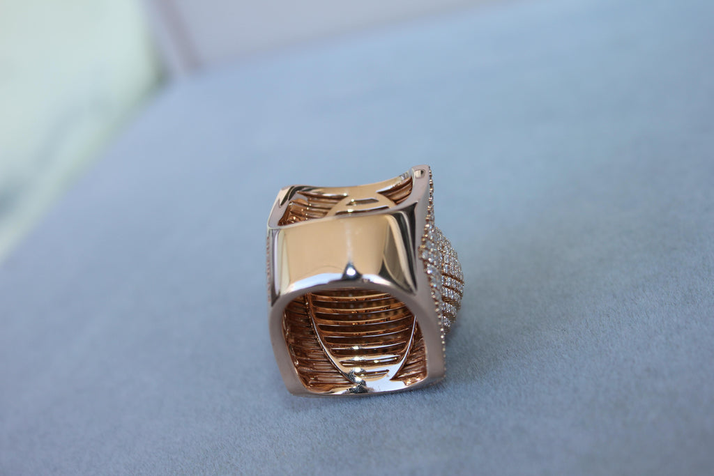 Palmiero Unique White Diamond Brilliant Pave 18 Karat Rose Gold Unique Dome Ring