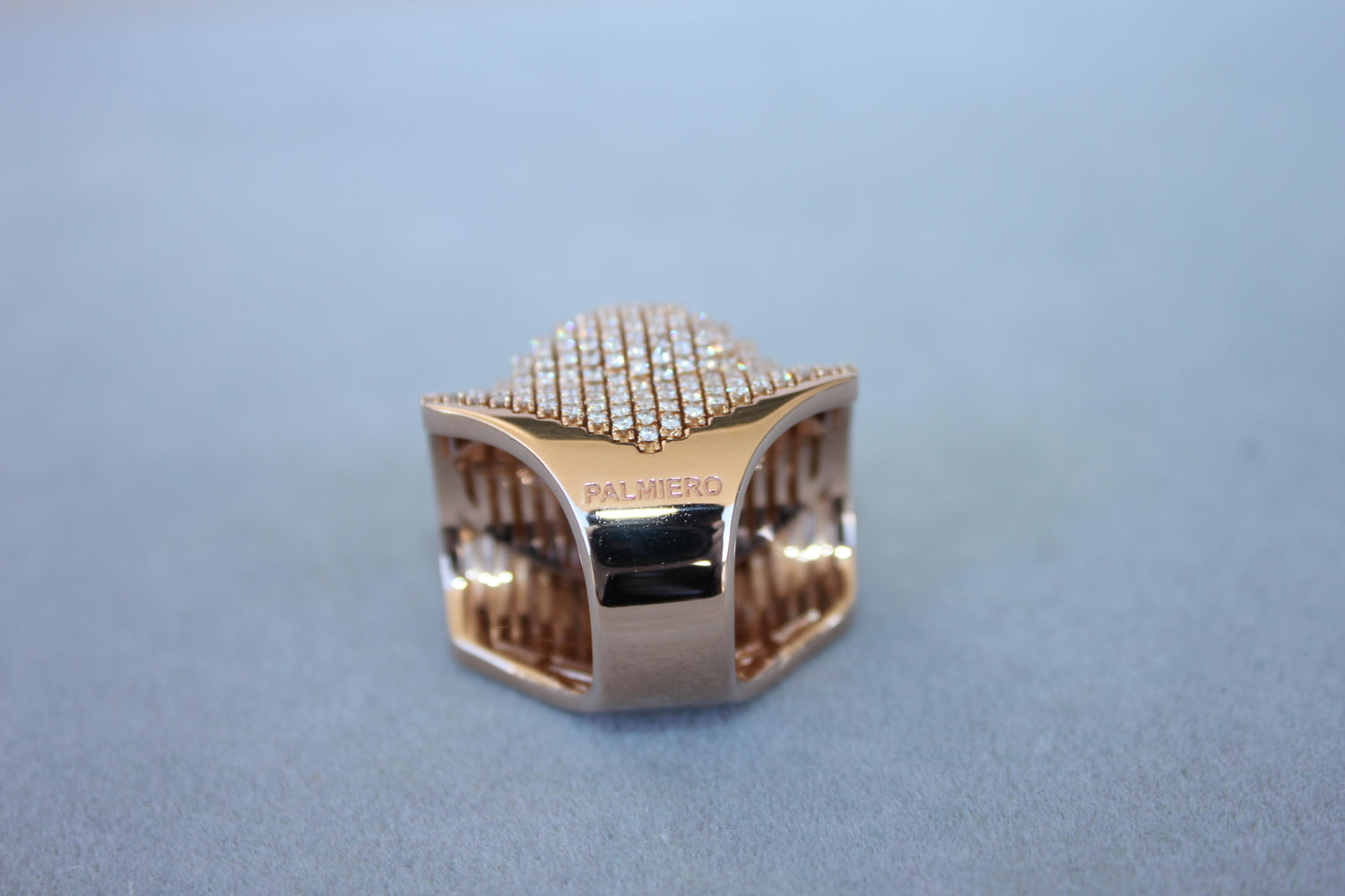 Palmiero Unique White Diamond Brilliant Pave 18 Karat Rose Gold Unique Dome Ring