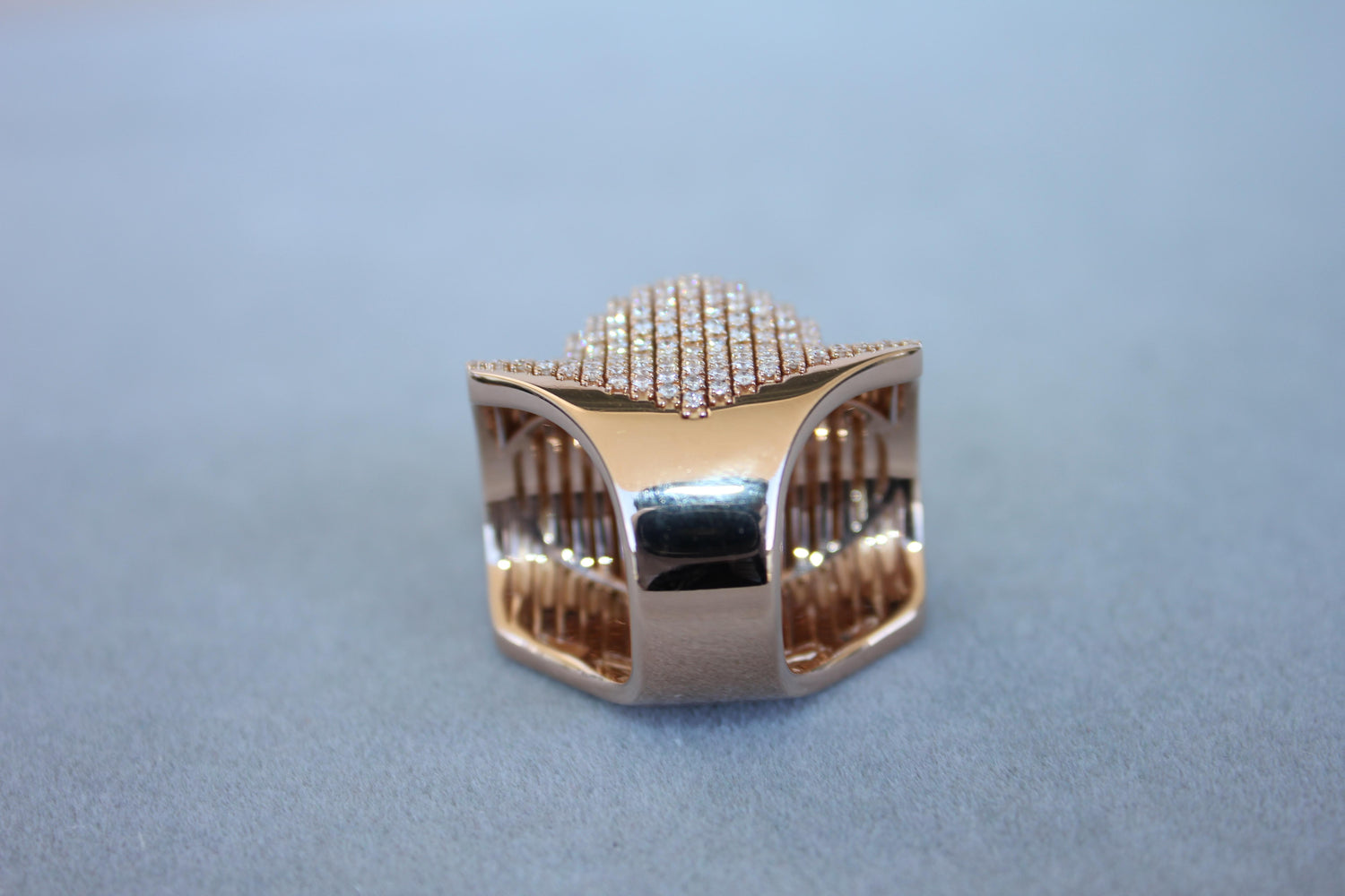 Palmiero Unique White Diamond Brilliant Pave 18 Karat Rose Gold Unique Dome Ring