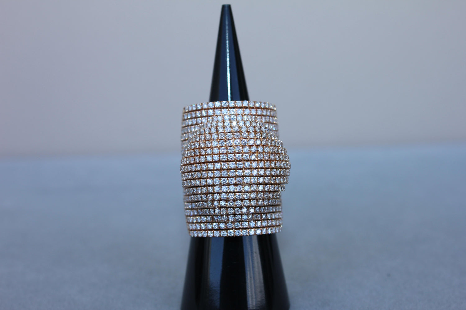 Palmiero Unique White Diamond Brilliant Pave 18 Karat Rose Gold Unique Dome Ring