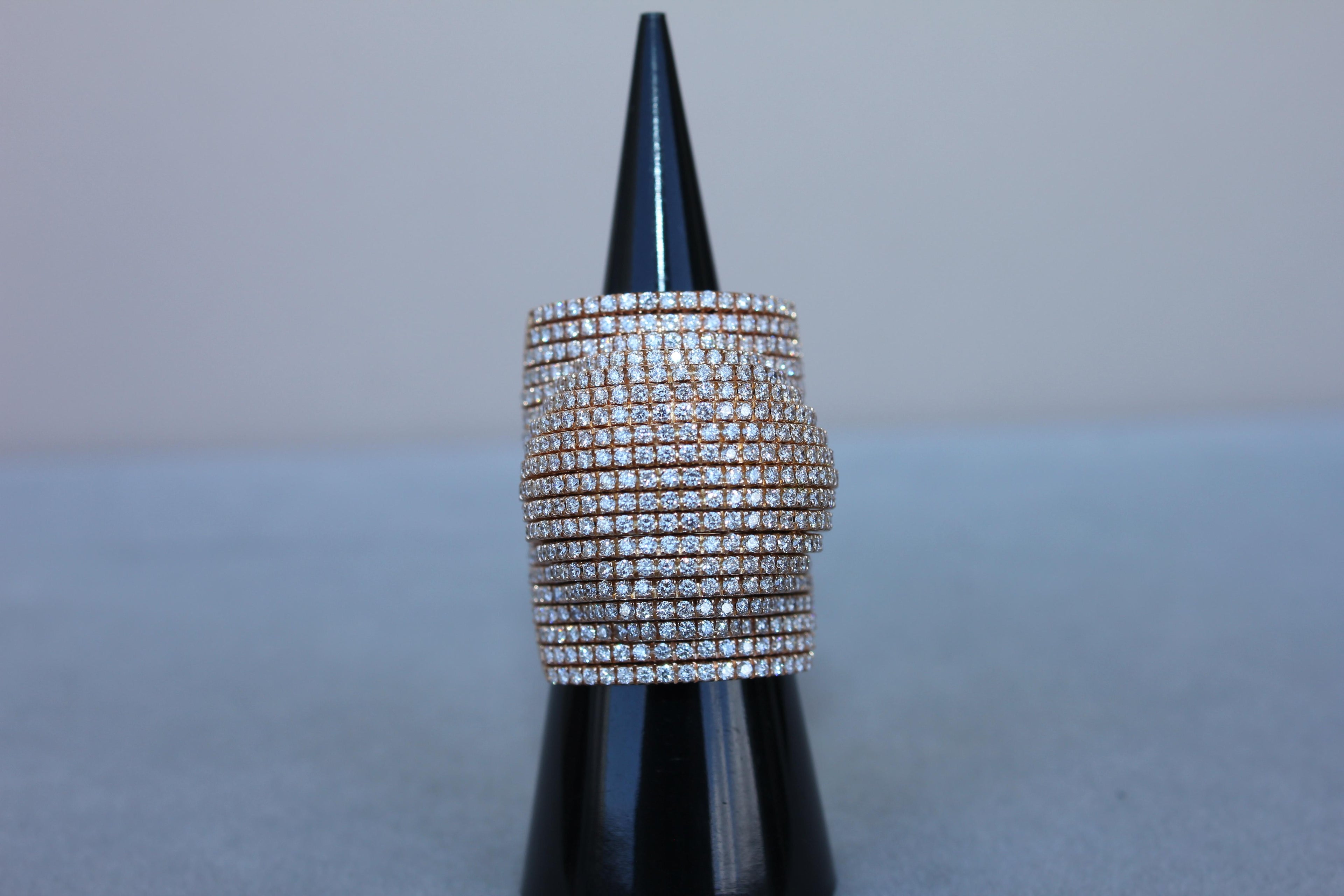 Palmiero Unique White Diamond Brilliant Pave 18 Karat Rose Gold Unique Dome Ring