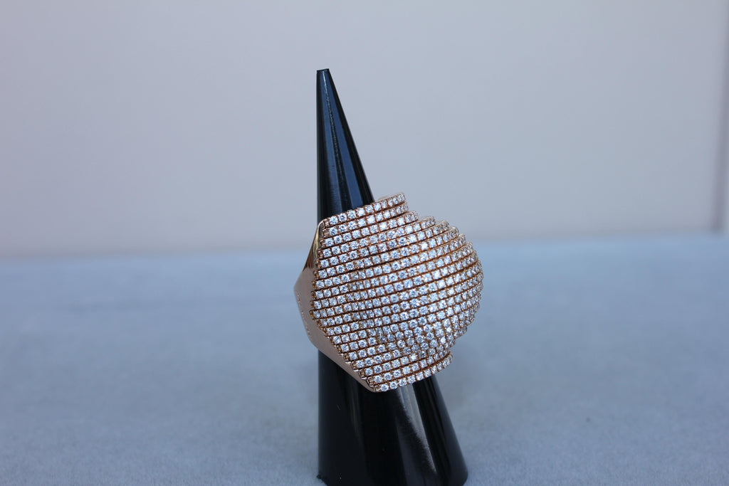 Palmiero Unique White Diamond Brilliant Pave 18 Karat Rose Gold Unique Dome Ring
