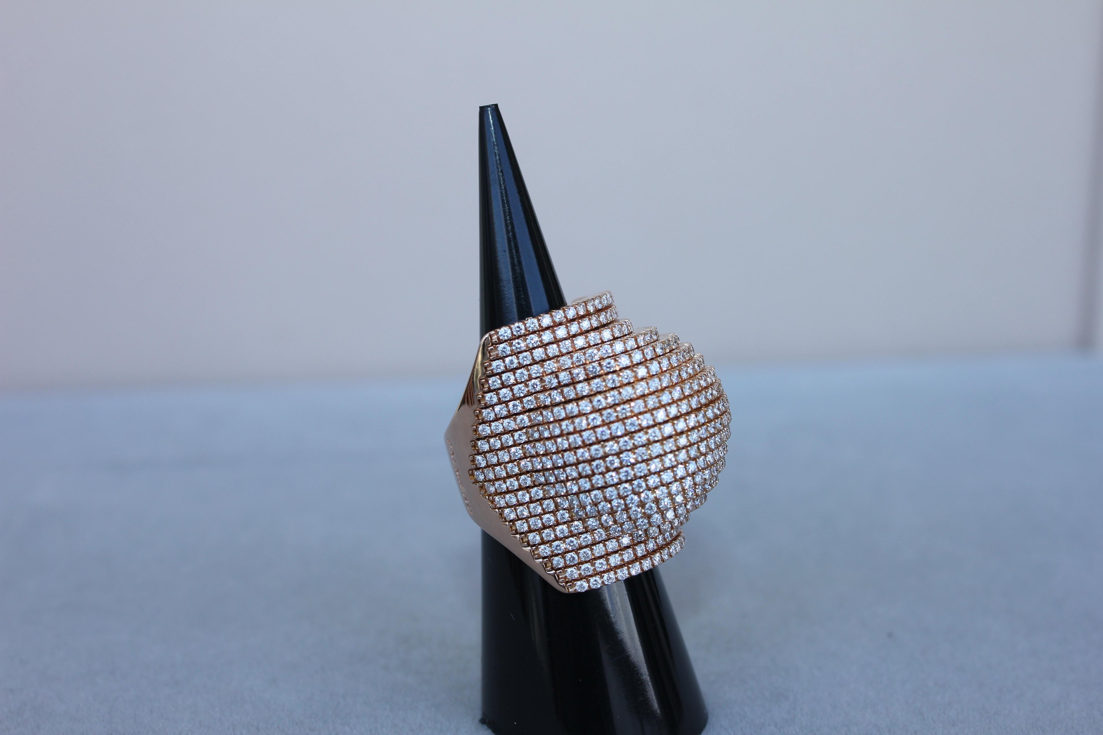 Palmiero Unique White Diamond Brilliant Pave 18 Karat Rose Gold Unique Dome Ring