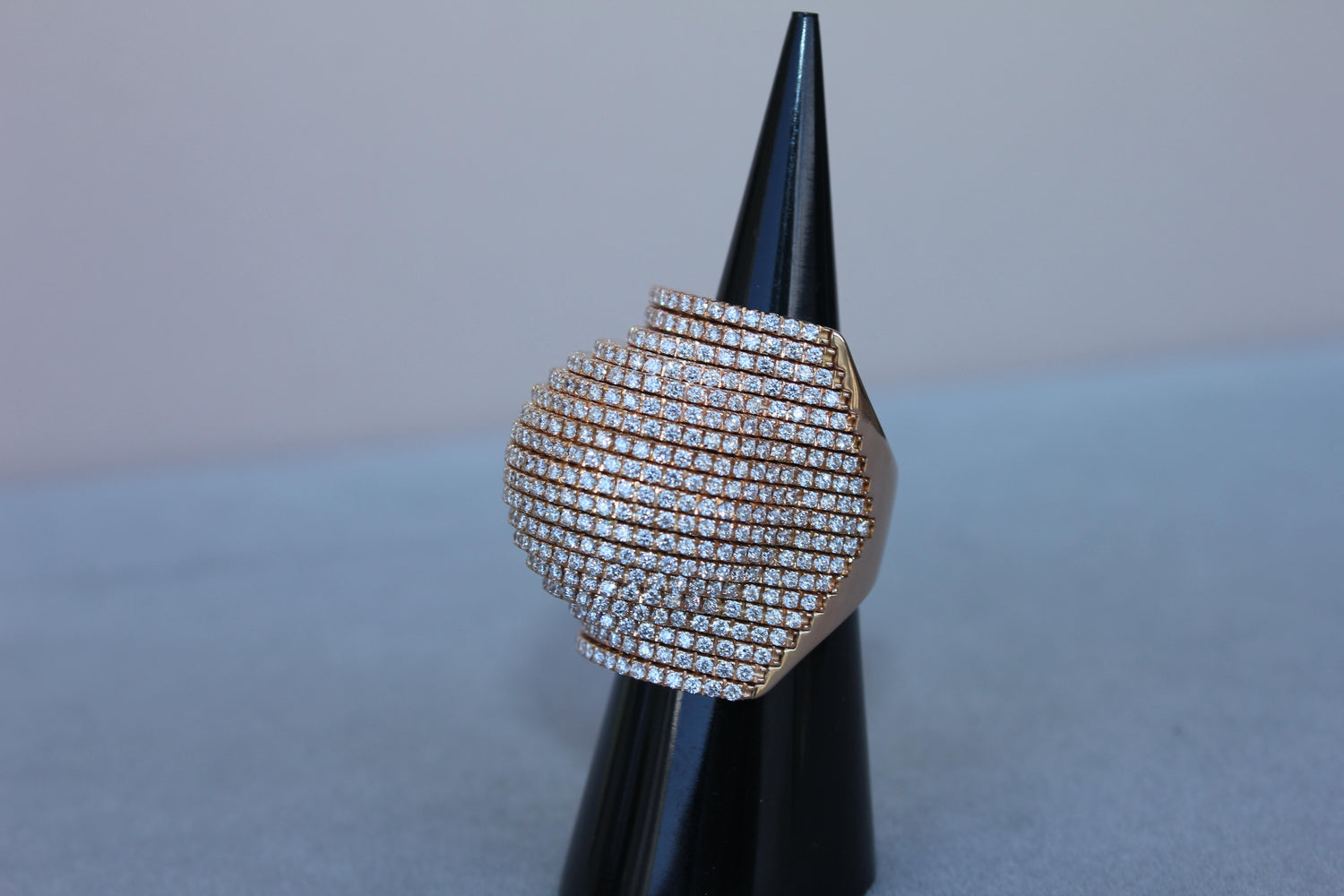 Palmiero Unique White Diamond Brilliant Pave 18 Karat Rose Gold Unique Dome Ring