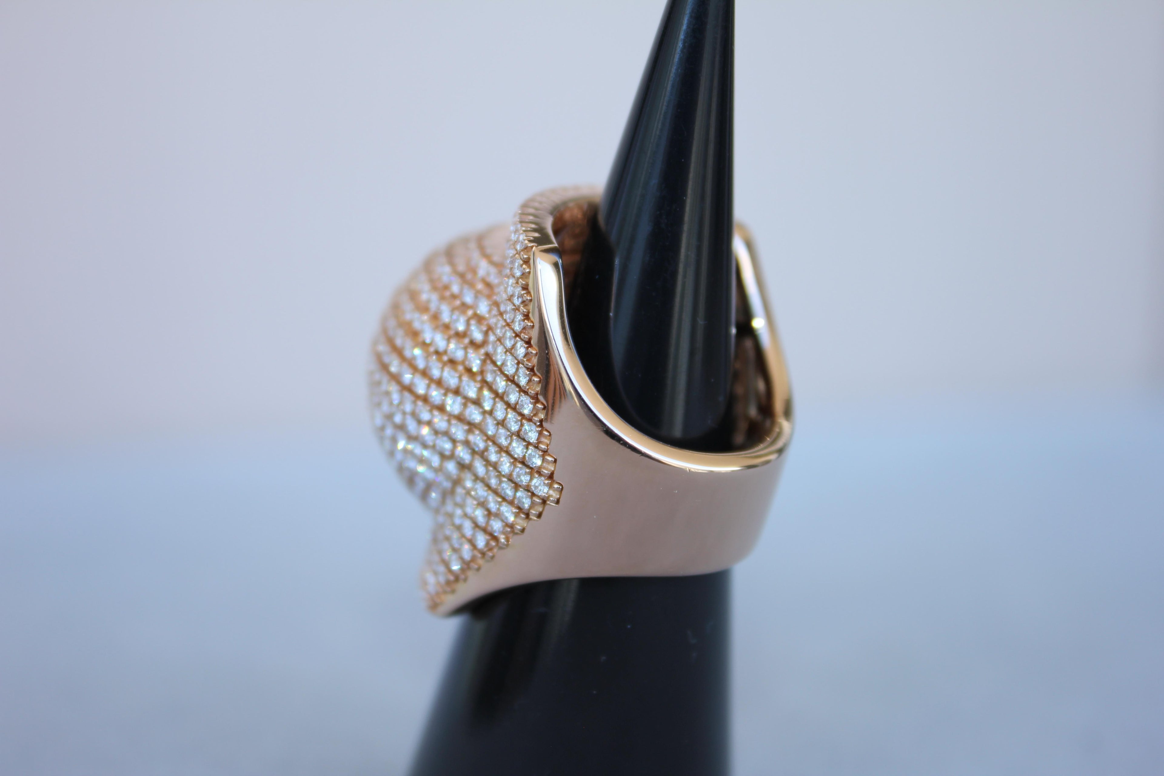 Palmiero Unique White Diamond Brilliant Pave 18 Karat Rose Gold Unique Dome Ring