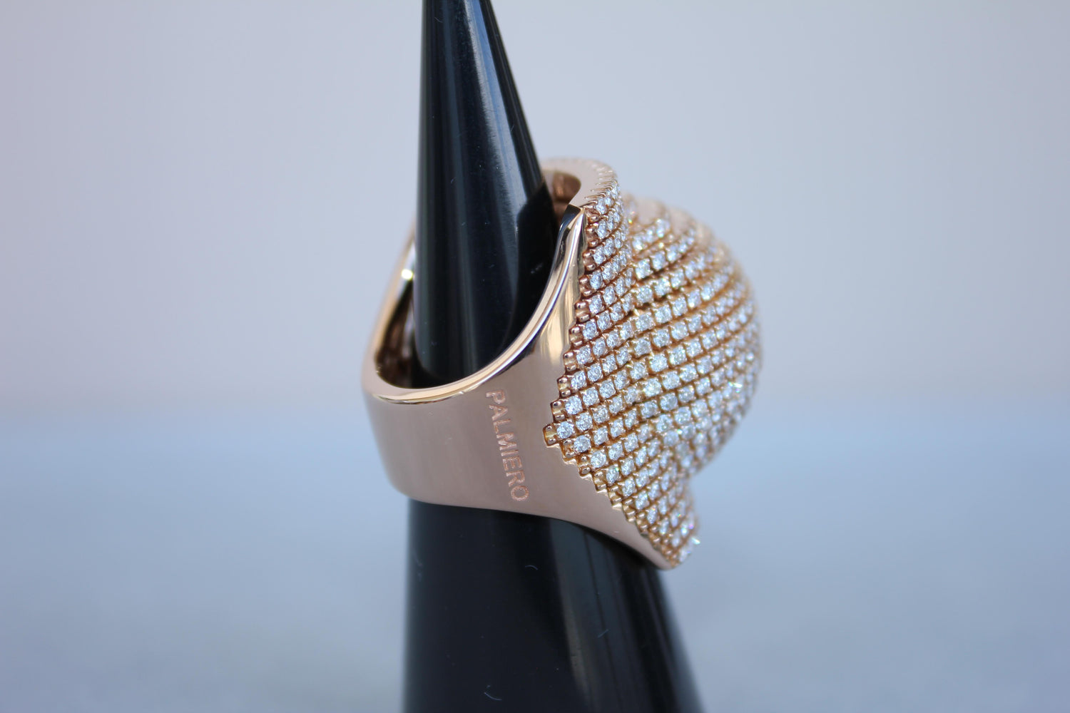 Palmiero Unique White Diamond Brilliant Pave 18 Karat Rose Gold Unique Dome Ring