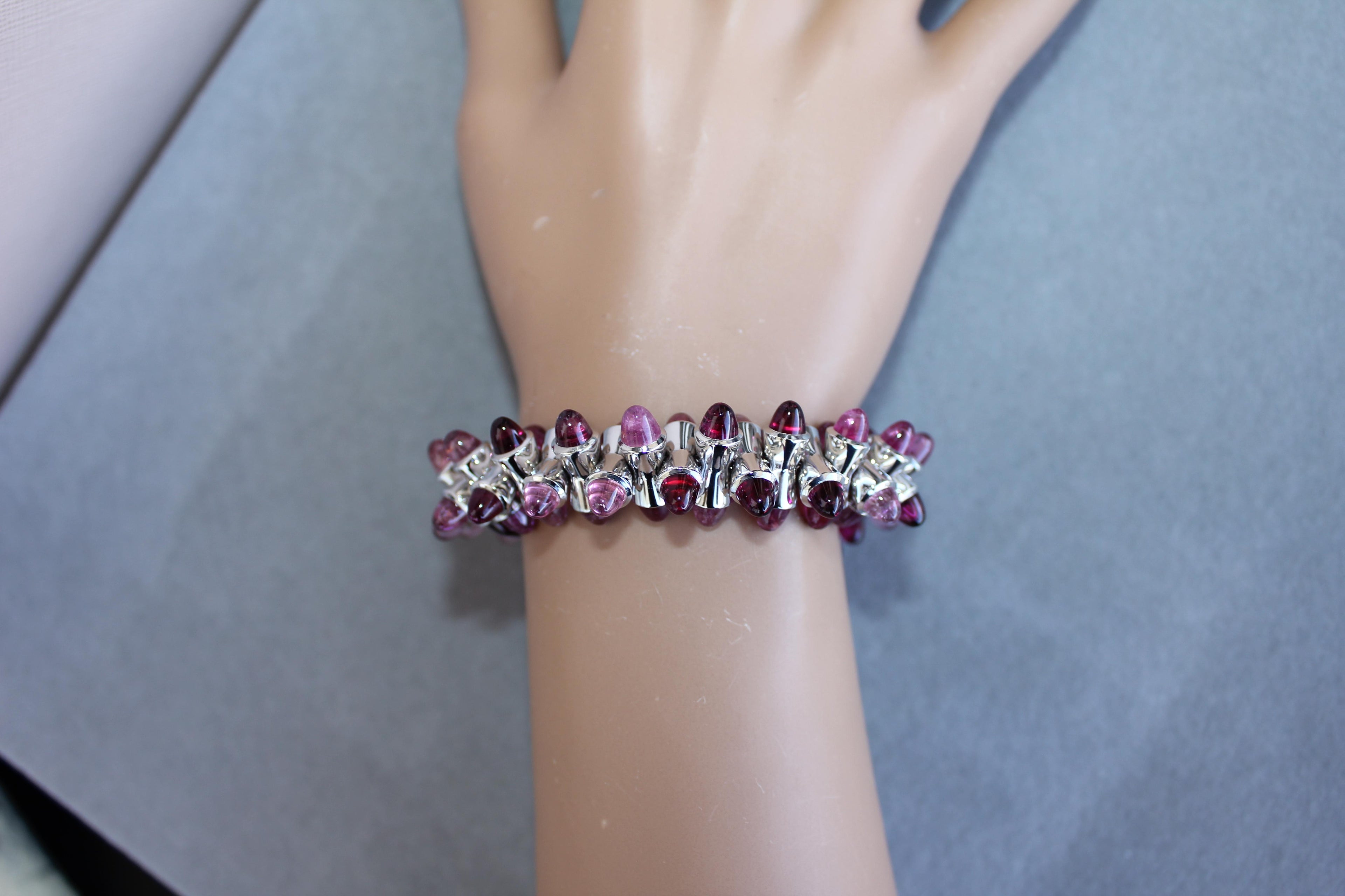 Tamara Commoli Pink Tourmaline Rubellite Mikado 18K White Gold Unique Bracelet