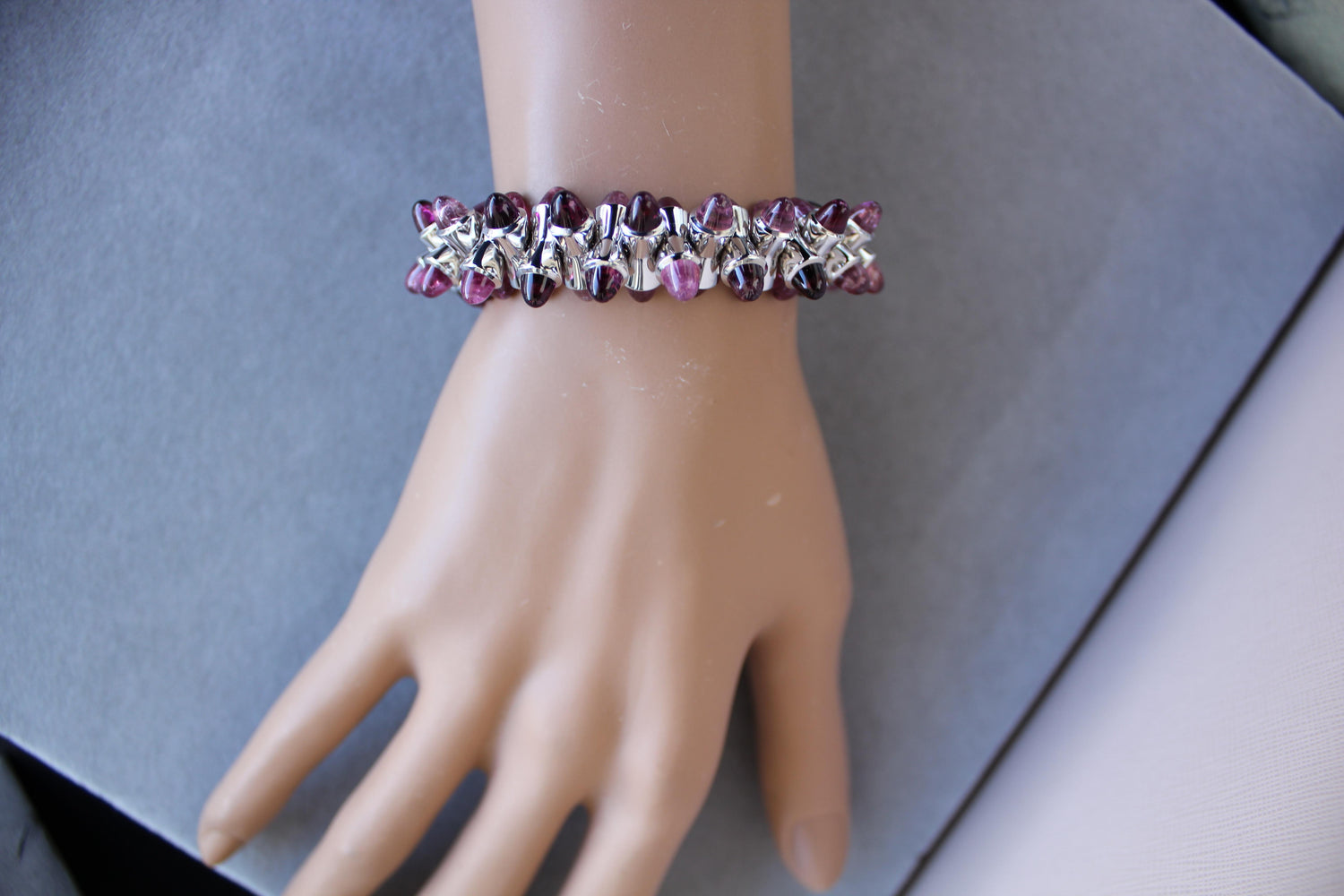 Tamara Commoli Pink Tourmaline Rubellite Mikado 18K White Gold Unique Bracelet