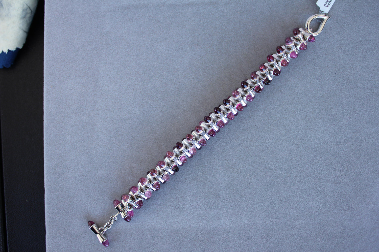 Tamara Commoli Pink Tourmaline Rubellite Mikado 18K White Gold Unique Bracelet