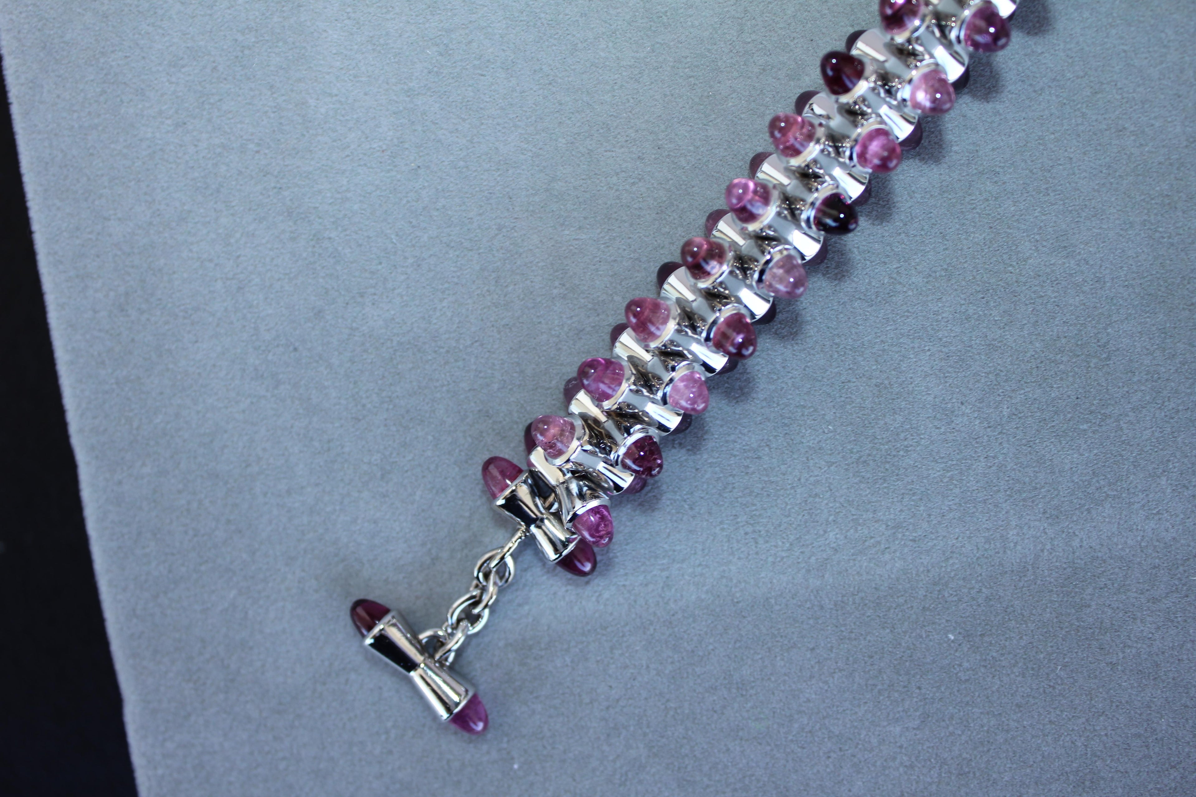 Tamara Commoli Pink Tourmaline Rubellite Mikado 18K White Gold Unique Bracelet