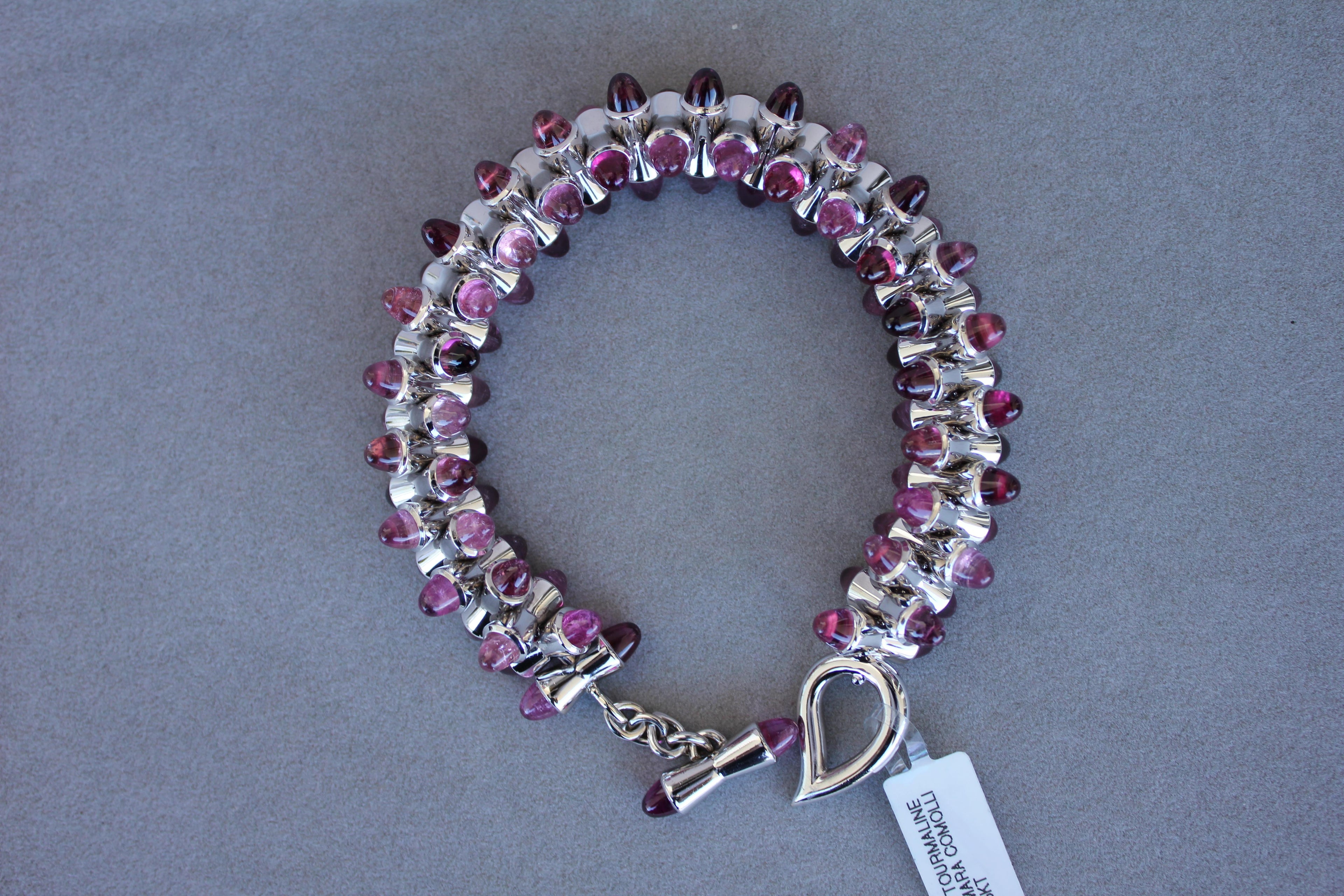 Tamara Commoli Pink Tourmaline Rubellite Mikado 18K White Gold Unique Bracelet