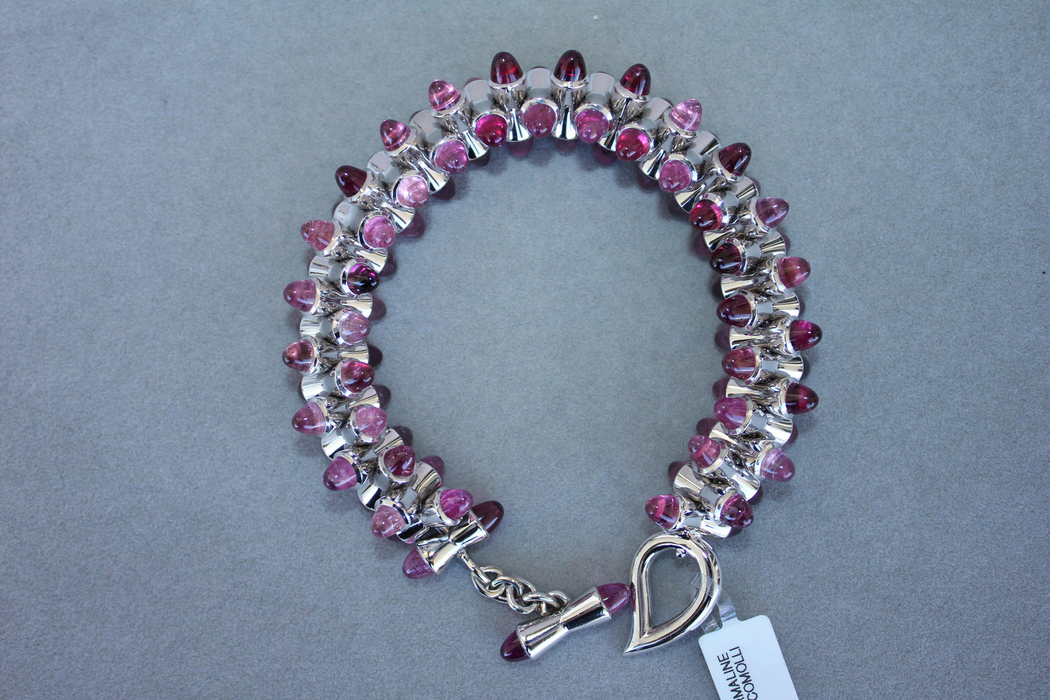 Tamara Commoli Pink Tourmaline Rubellite Mikado 18K White Gold Unique Bracelet