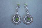 Green Peridot Faceted Square White & Brown Diamond 18K White Black Gold Earrings