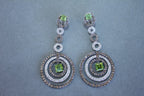 Green Peridot Faceted Square White & Brown Diamond 18K White Black Gold Earrings