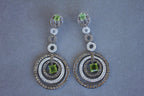 Green Peridot Faceted Square White & Brown Diamond 18K White Black Gold Earrings