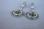 Green Peridot Faceted Square White & Brown Diamond 18K White Black Gold Earrings