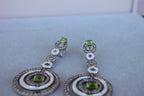 Green Peridot Faceted Square White & Brown Diamond 18K White Black Gold Earrings