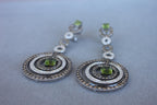 Green Peridot Faceted Square White & Brown Diamond 18K White Black Gold Earrings