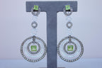 Green Peridot Faceted Square White & Brown Diamond 18K White Black Gold Earrings