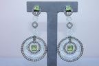 Green Peridot Faceted Square White & Brown Diamond 18K White Black Gold Earrings