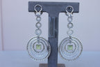 Green Peridot Faceted Square White & Brown Diamond 18K White Black Gold Earrings