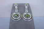 Green Peridot Faceted Square White & Brown Diamond 18K White Black Gold Earrings