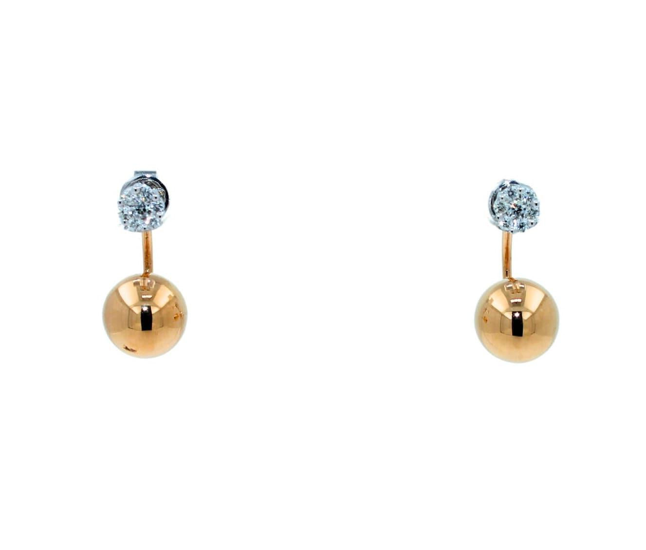 Illusion Set Pave Set White Diamonds Geometric Sphere Globes 18 Karat Yellow Gol