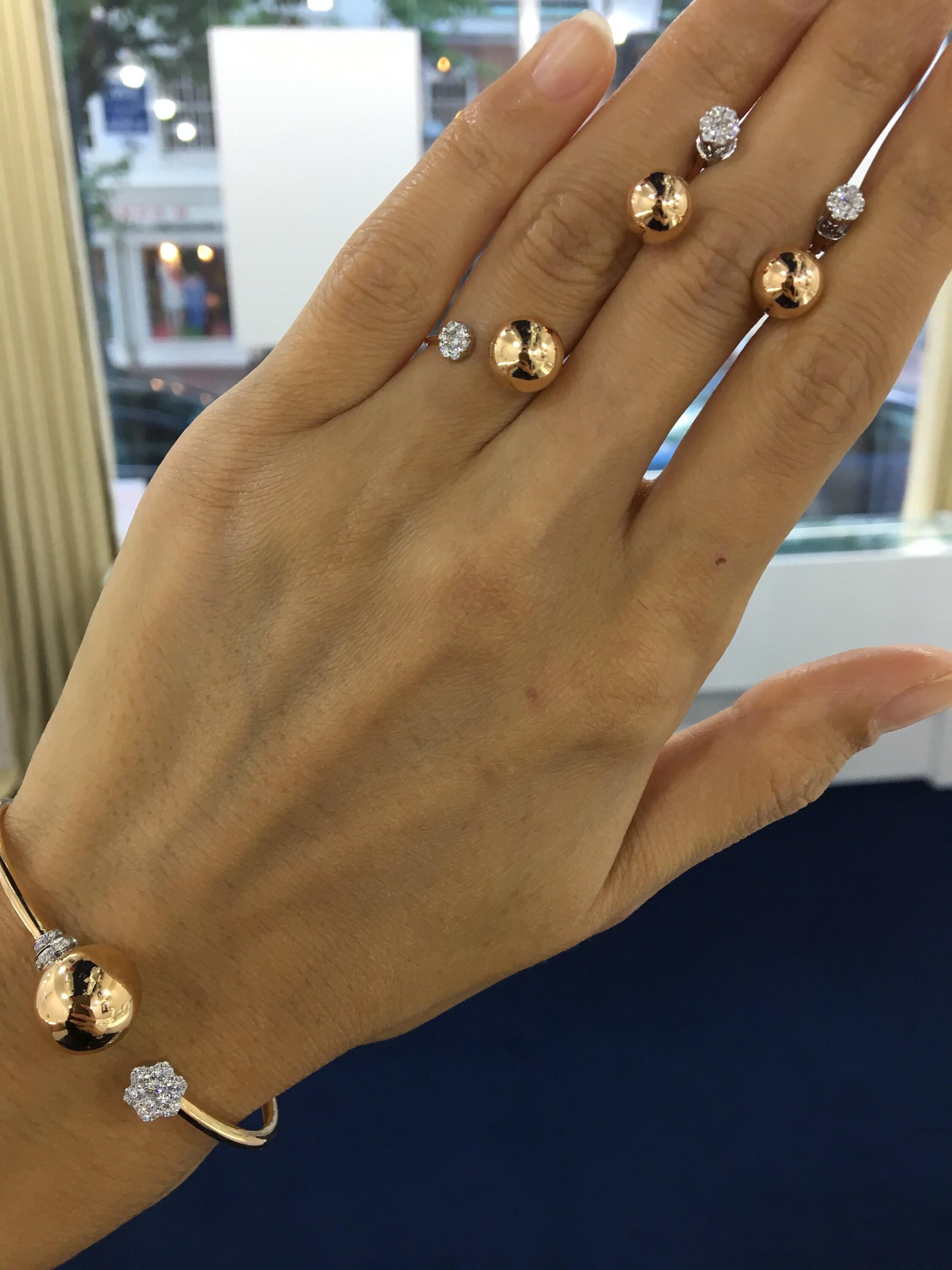 Illusion Set Pave Set White Diamonds Geometric Sphere Globes 18 Karat Yellow Gol