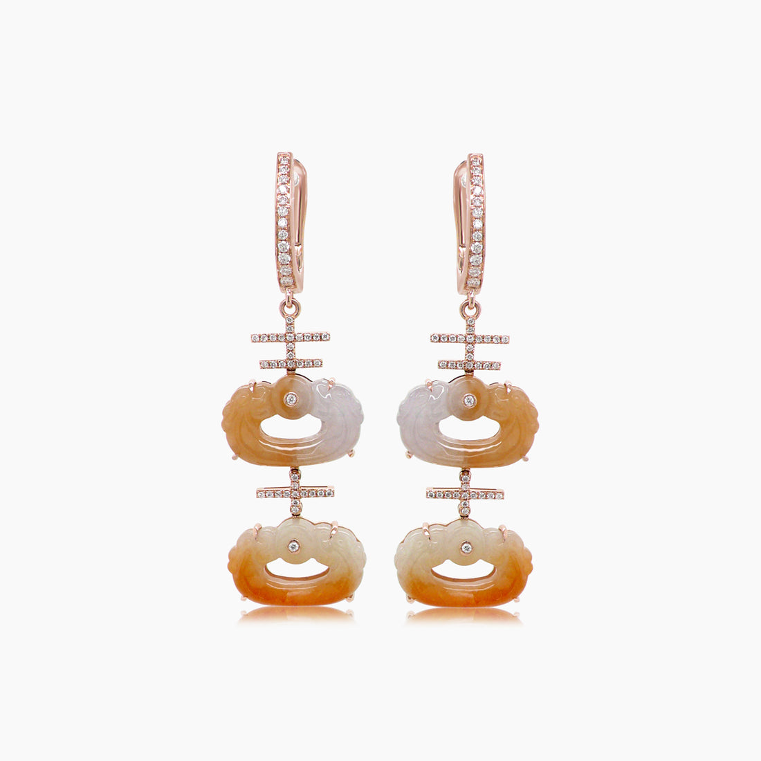 Jade Mixed Color & White Diamond 18K Rose Gold Drop Style Earrings