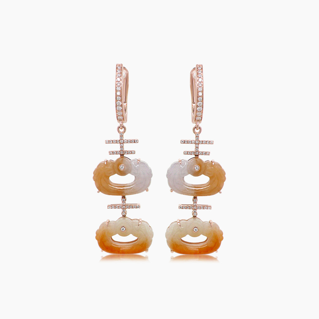 Jade Mixed Color & White Diamond 18K Rose Gold Drop Style Earrings