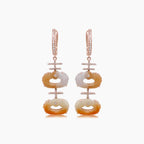 Jade Mixed Color & White Diamond 18K Rose Gold Drop Style Earrings
