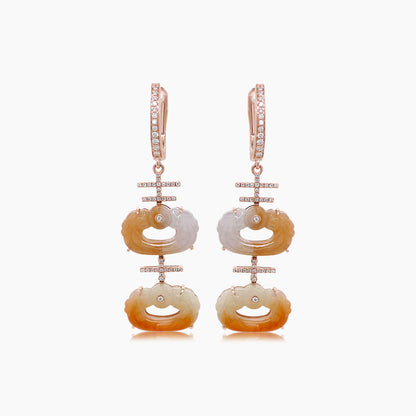 Jade Mixed Color & White Diamond 18K Rose Gold Drop Style Earrings