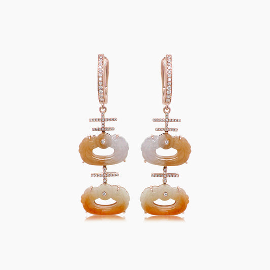 Jade Mixed Color & White Diamond 18K Rose Gold Drop Style Earrings