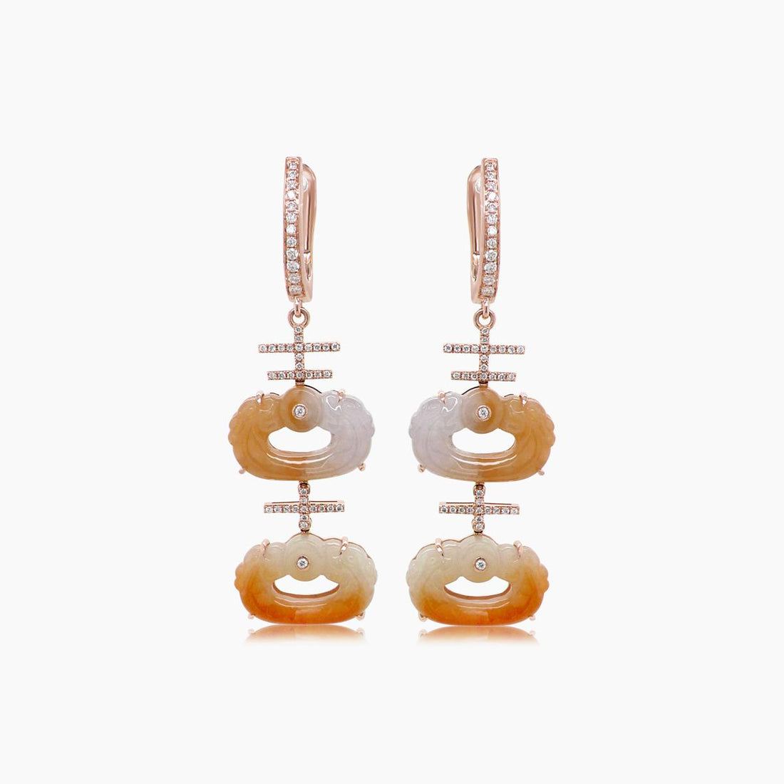Jade Mixed Color &amp; White Diamond 18K Rose Gold Drop Style Earrings