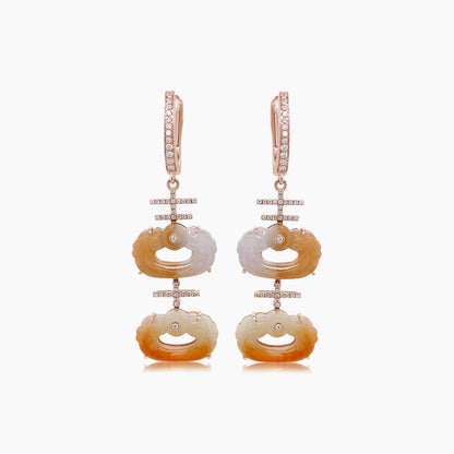 Jade Mixed Color & White Diamond 18K Rose Gold Drop Style Earrings