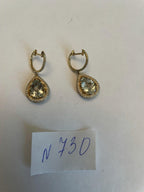 Pear Teardrop Green Amethyst Prasiolite 14K Yellow Gold Diamond Halo Earrings