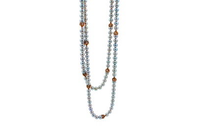 Japanese Akoya White Baby Pearl 18 Karat Rose Gold Diamond Long Bead Necklace