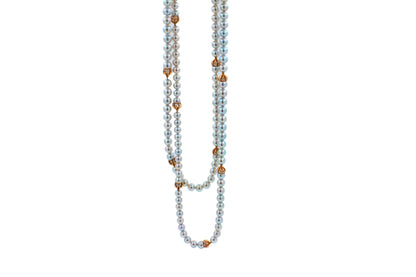 Japanese Akoya White Baby Pearl 18 Karat Rose Gold Diamond Long Bead Necklace