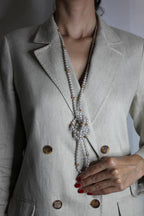 Japanese Akoya White Baby Pearl 18 Karat Rose Gold Diamond Long Bead Necklace