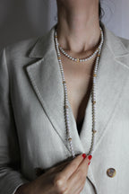 Japanese Akoya White Baby Pearl 18 Karat Rose Gold Diamond Long Bead Necklace