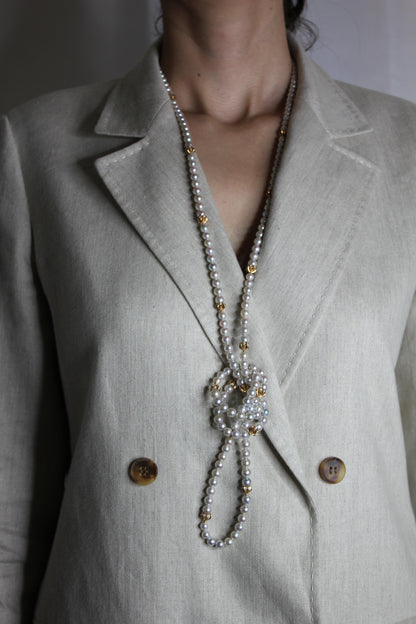 Japanese Akoya White Baby Pearl 18 Karat Rose Gold Diamond Long Bead Necklace