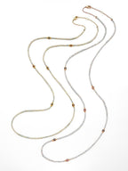 Japanese Akoya White Pearl Long 18 Karat Yellow Gold Pink Sapphire Bead Necklace