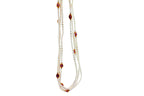 Japanese Akoya White Pearl Long 18 Karat Yellow Gold Pink Sapphire Bead Necklace