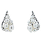 Japanese White Akoya Pearl 18K White Gold Luxury Grapes Crown Diamond Earrings