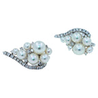 Japanese White Akoya Pearl 18K White Gold Luxury Grapes Crown Diamond Earrings