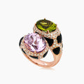 Oval Pink Kunzite & Green Prasiolite & Onyx & White Diamond 18K Rose Gold Ring